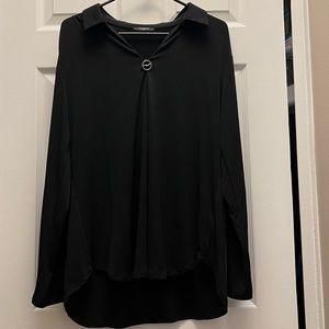 Women’s Long Sleeve Black Collared Tunic - XL